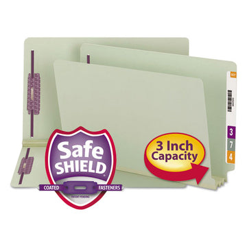 Smead® End Tab 3" Expansion Pressboard File Folders With Two Safeshield Coated Fasteners, Straight Tab, Legal, Gray-green, 25-box freeshipping - TVN Wholesale